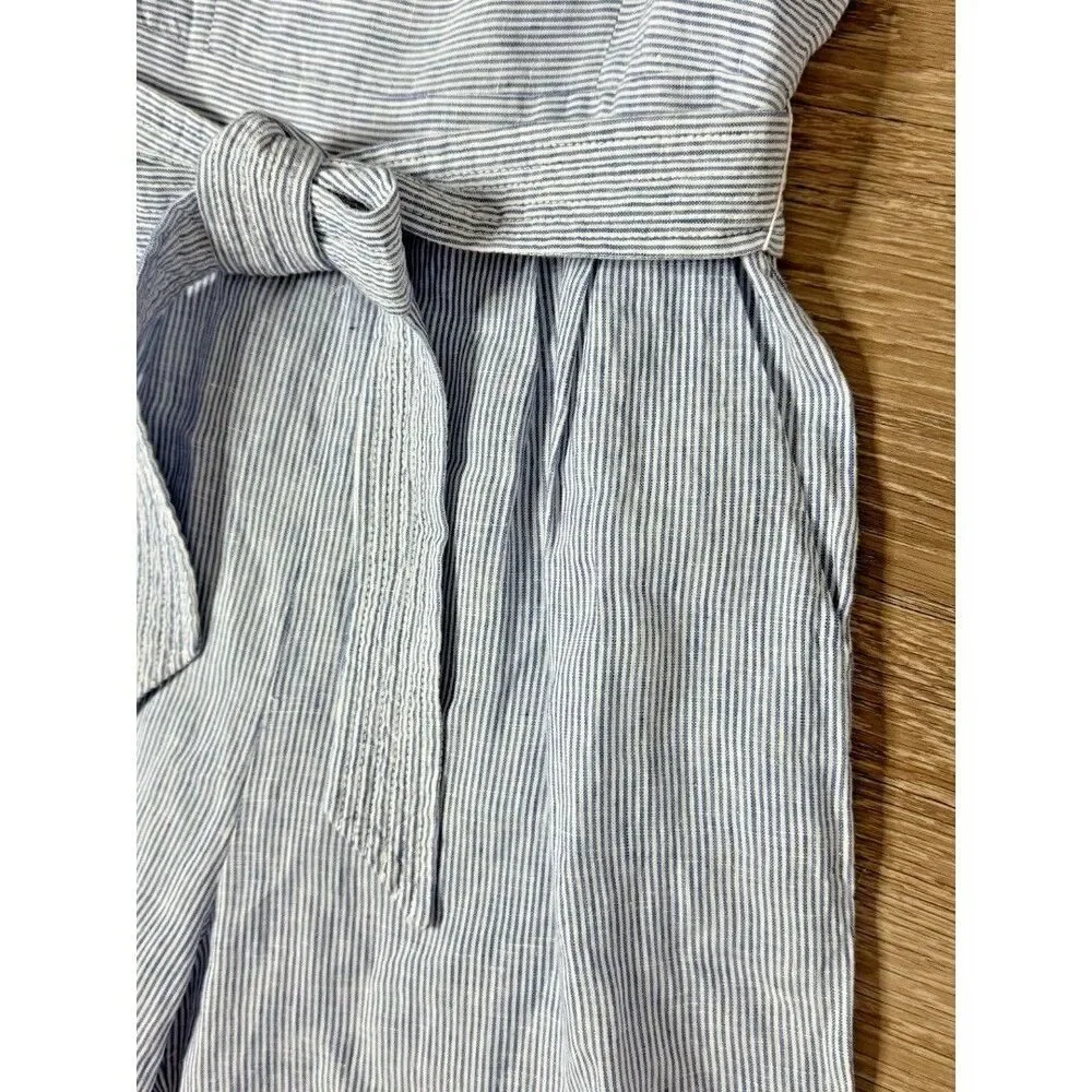 J. Crew Women’s Blue White Striped Linen Wide Leg Jumpsuit Preppy Size 0